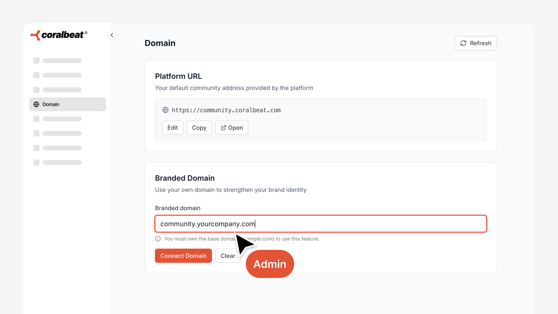 Connect custom domain interface